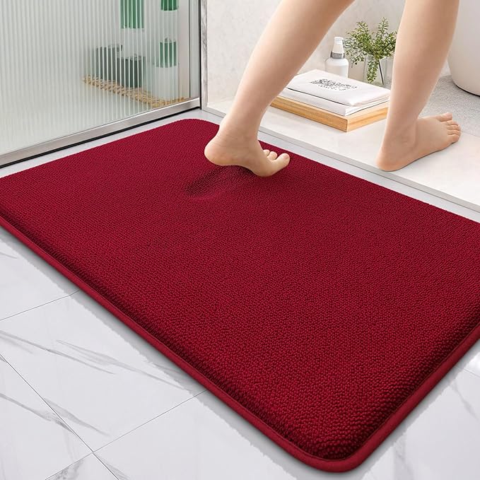 OLANLY Thick Memory Foam Bath Mats Rugs 36x24, Extra Soft Absorbent Bathroom Rug, Quick Dry Bath Mat, Non-Slip, Machine Washable Carpet for Bathroom, Tub and Shower, Home Decor Accessories, Red