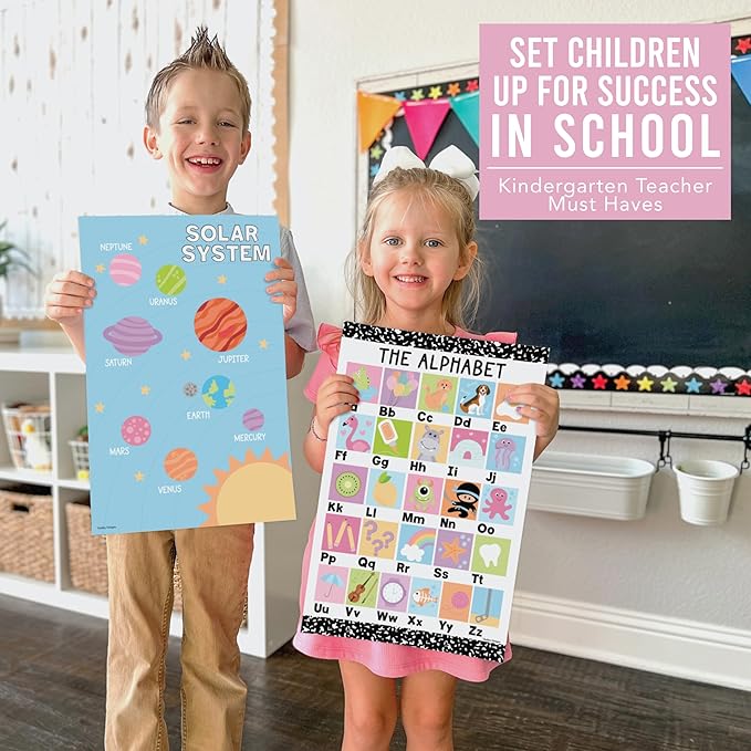 Hadley Designs 16 Educational Posters for Toddlers 1-3 - Learning Poster for Kids Ages 3-5, Alphabet Chart Playroom Homeschool Daycare & Classroom Decor, Kindergarten & Preschool Classroom Must Haves
