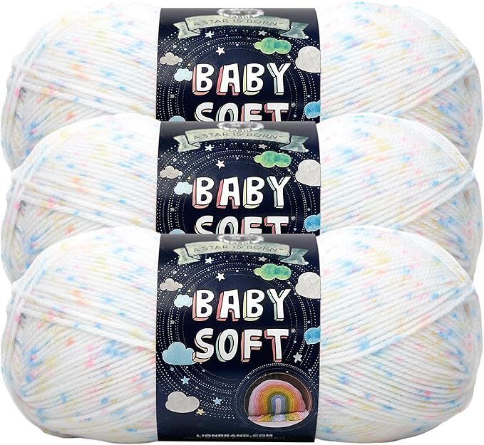 Lion Brand Yarn, Baby Soft Baby Blanket Yarn for Crocheting, Knitting, and Crafts, Twinkle Print, 3 Pack