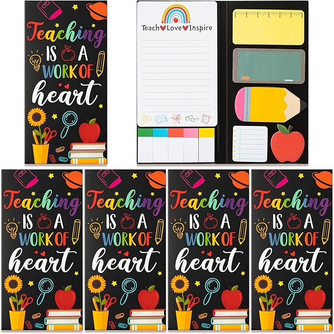 Xqumoi 4 Pcak Teaching is A Work of Heart Sticky Notes Set - Blackboard Pencil Apple Self-Stick Note Pads Teacher Appreciation Gift Writing Memo Pads Page Marker Back to School Office Supplies (Black)
