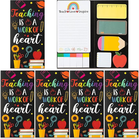 Xqumoi 4 Pcak Teaching is A Work of Heart Sticky Notes Set - Blackboard Pencil Apple Self-Stick Note Pads Teacher Appreciation Gift Writing Memo Pads Page Marker Back to School Office Supplies (Black)