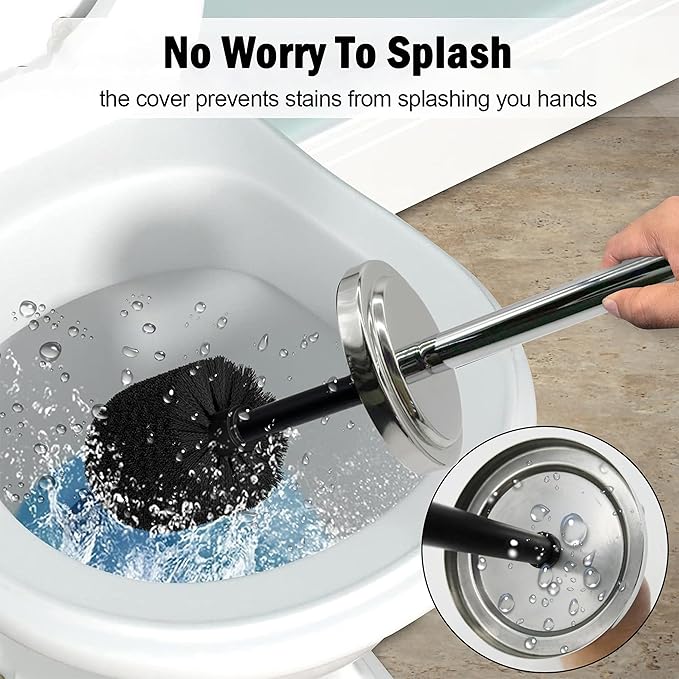 Silver Chrome Toilet Bowl Brush with Holder with Removable Plastic Liner, Durable Bathroom Cleaning Tool, Bathroom Cleaner Brush for Efficient Cleaning and Hygiene