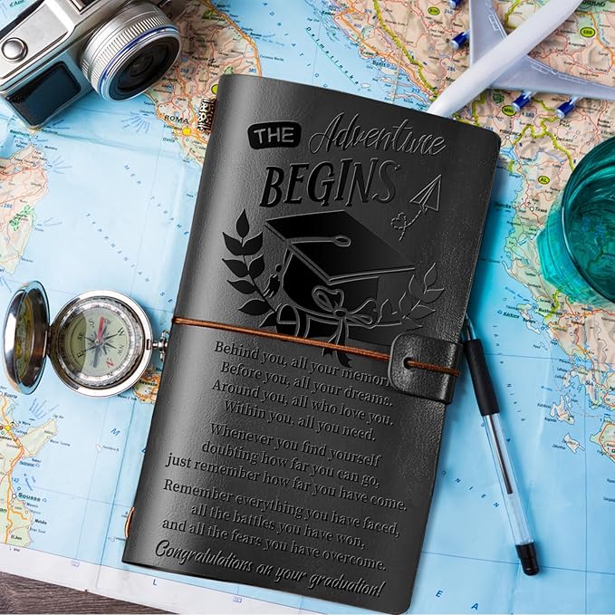 PRSTENLY Graduation Gifts Leather Journal, Graduation Gifts for Her Him 140 Page Refillable Journal, High School University College Graduation Gift Ideas for Women Men(Black)