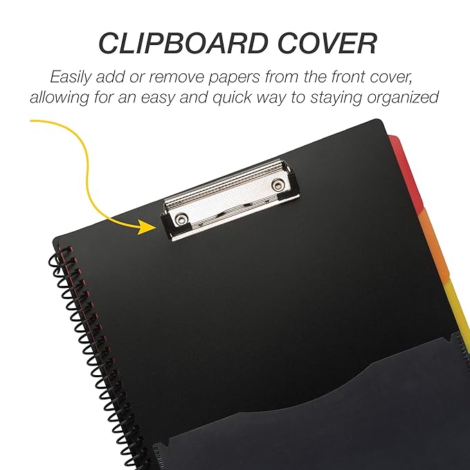 Samsill Spiral Folder Organizer - 5 Dividers & 10 Pockets with Notepad & Clipboard, Multi Pocket Color Cordinated Folder Binder with Customizable Tabs, Document Organizer (Basic)