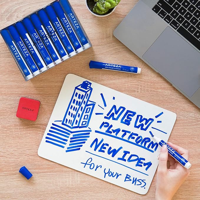 ARTEZA Dry Erase Markers, Bulk Pack of 36 Blue Whiteboard Markers with Chisel Tip, Low-Odor, Quick-Drying Ink for Office, Meeting Rooms & Home Use