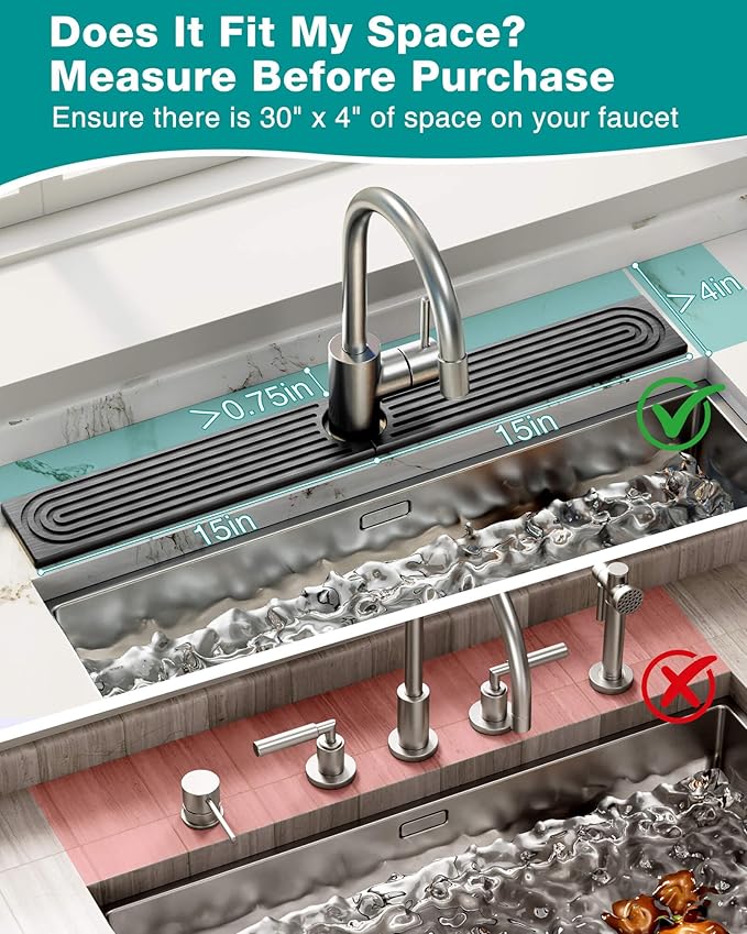 Stone Faucet Mat for Kitchen Sink, Diatomite Sink Protectors - Prevent Moisture Drying Stone Tray Fit Kitchen Counter & Bathroom Counter (Dark Gray, 30" x 4")