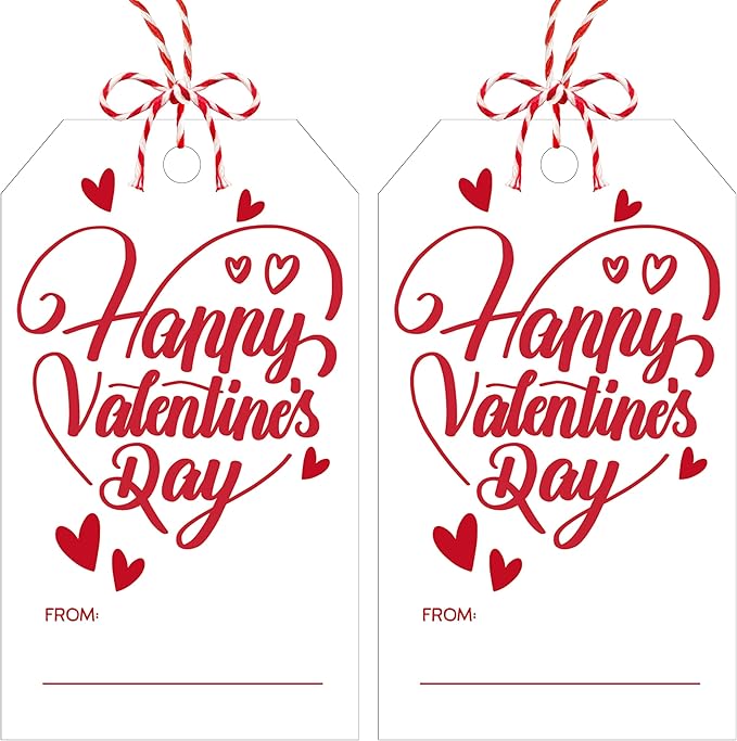 50Pcs Happy Valentines Tags for Bags - Valentine Gift Tags with String, Hanging Paper Gift Label for Wrapping Treat Bag, Idea Valentines Activity School Classroom Party Favors