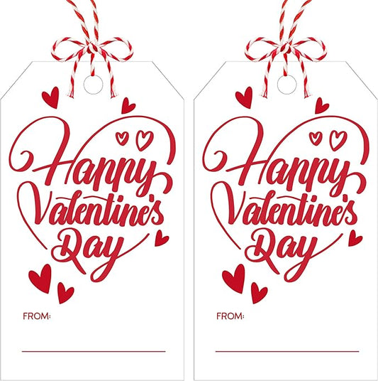 50Pcs Happy Valentines Tags for Bags - Valentine Gift Tags with String, Hanging Paper Gift Label for Wrapping Treat Bag, Idea Valentines Activity School Classroom Party Favors