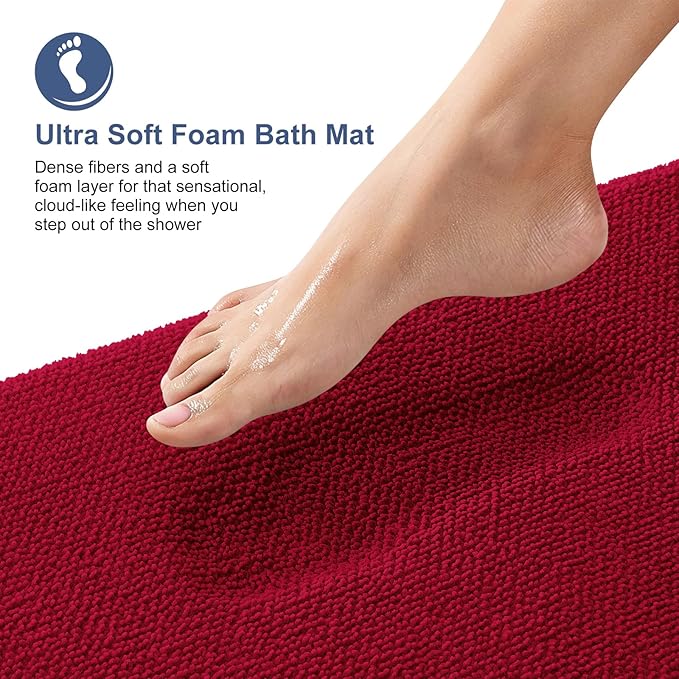 OLANLY Thick Memory Foam Bath Mats Rugs 44x24, Extra Soft Absorbent Bathroom Rug, Quick Dry Bath Mat, Non-Slip, Machine Washable Carpet for Bathroom, Tub and Shower, Home Decor Accessories, Red