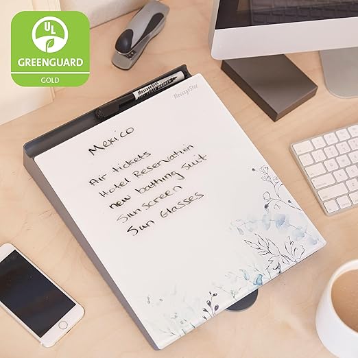 ECR4Kids MessageStor Dry-Erase Glass Board Memo Station, Desk Organizer, Botanical (Pack of 4)