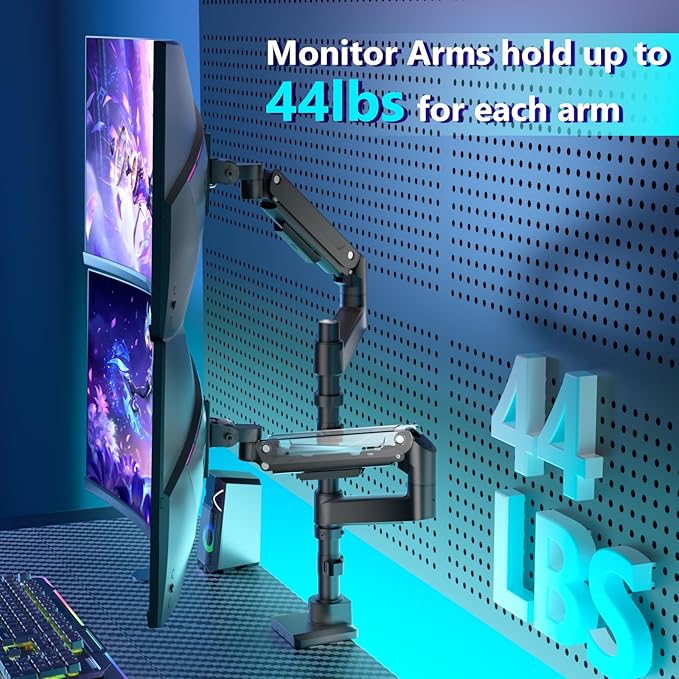 WALI Dual Monitor Mount for Ultrawide Heavy Duty Curved Monitor Stacking, Dual Monitor Arm Fits 13-49 Inch for Ultrawide Screens up to 44lbs, 49 inch Monitor Arm, Black