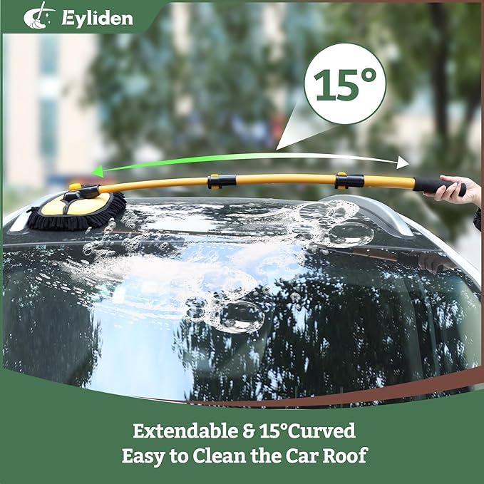 Eyliden Car Wash Brush Mop, Long Handle, 2 Scratch-Free Microfiber Heads, Car Detailing Care Kit for Car RV Truck