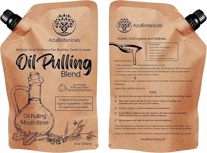 Oil Pulling Blend for Healthy Teeth and Gums with Organic Sesame, Coconut, Clove, Peppermint, and Vitamin E Oil Mouth Rinse for Fresh Breath Oral Health and Cleaner Teeth and Gums 8 Fl oz