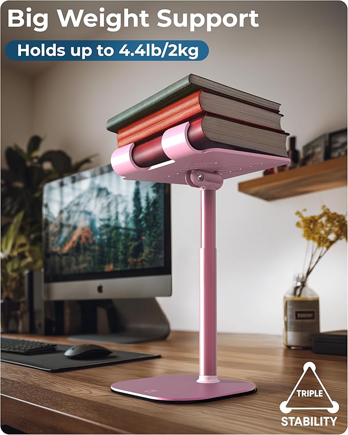 COOPER TabHolder, 7-10" Height Adjustable Tablet Stand, Premium iPad Stand for Desk, 270° Tilt iPad Holder, Kindle Holder, 15.6-17" Portable Monitor Support, (Lavender Pink)