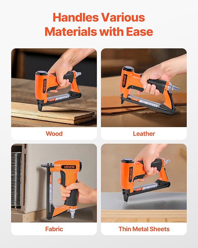 VEVOR Pneumatic Staple Gun, 21 Gauge Air Upholstery Stapler for 80 Series Fine Wire Staples 1/2" Crown 1/4"-5/8" Length, Max 150PCS Loading Air Staple Gun for Upholstering, Woodworking, DIY Projects