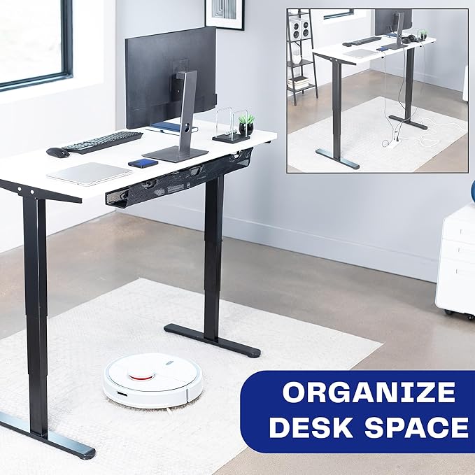 VIVO Under Desk 36 inch Mesh Net Cable Management with Power Strip Holder, Wire Organizer, Adjustable Home Office Standing Desk Cord Storage, Black, DESK-AC36MH-S