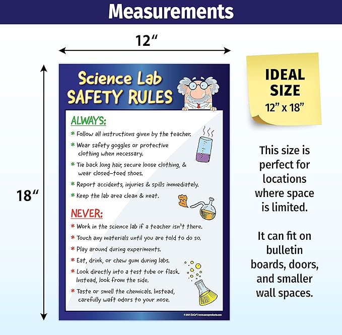 ZOCO – Science Lab Safety Rules (12x18) & Classroom Rules (17x22) – Laminated Poster Set – 2-Pack for Middle & High School Classrooms, Teacher Supplies