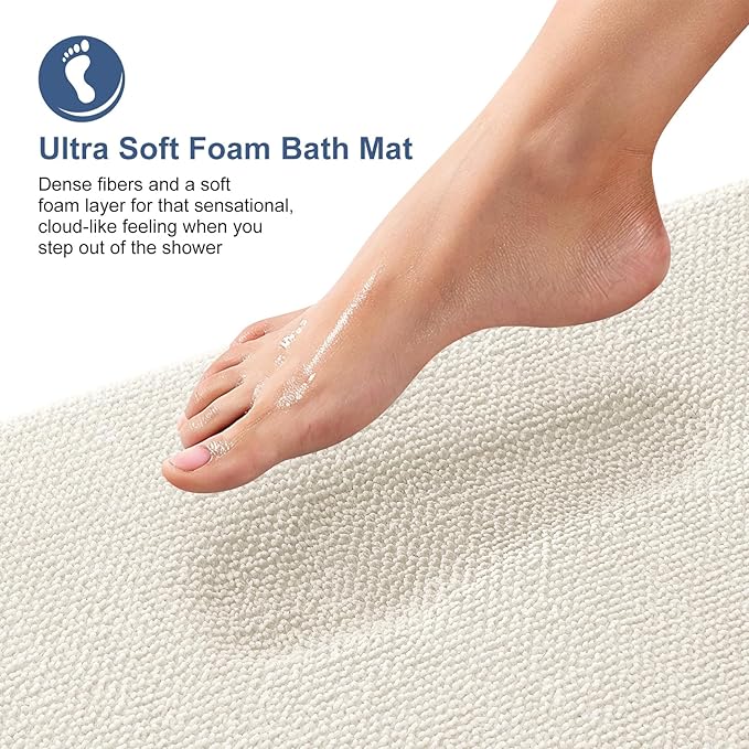 OLANLY Toilet Rugs U-Shaped 24x20, Extra Soft Absorbent Thick Memory Foam Contour Bathroom Rugs, Dry Quickly, Machine Washable, Non-Slip Toilet Bath Mat, Home Decor Accessories, Ivory