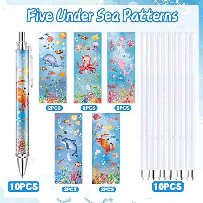 10 PCS Under Sea Ballpoint Pens Retractable Fish Shark Pens Under The Sea Party Favors with 1mm Black Ink Replaceable Pen Refill for Birthday Office Supplies Thanksgiving Christmas Gift