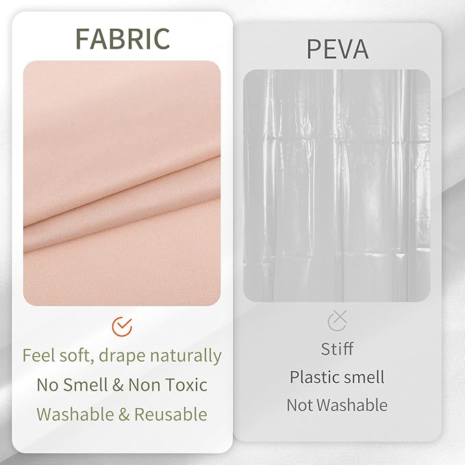 ALYVIA SPRING Pink Shower Curtain Liner Fabric with 3 Magnets - Waterproof Soft Hotel Quality Cloth Shower Curtain for Bathroom, Light-Weight & Machine Washable - Standard Size 72x72, Blush Pink
