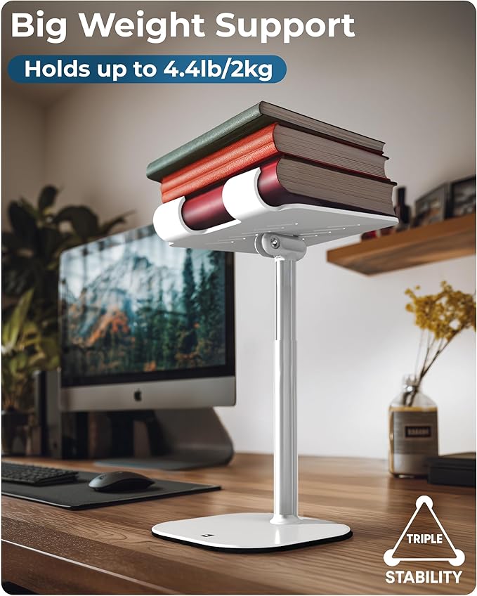 COOPER TabHolder, 7-10" Height Adjustable Tablet Stand, Premium iPad Stand for Desk, 270° Tilt iPad Holder, Kindle Holder, 15.6-17" Portable Monitor Support (White)