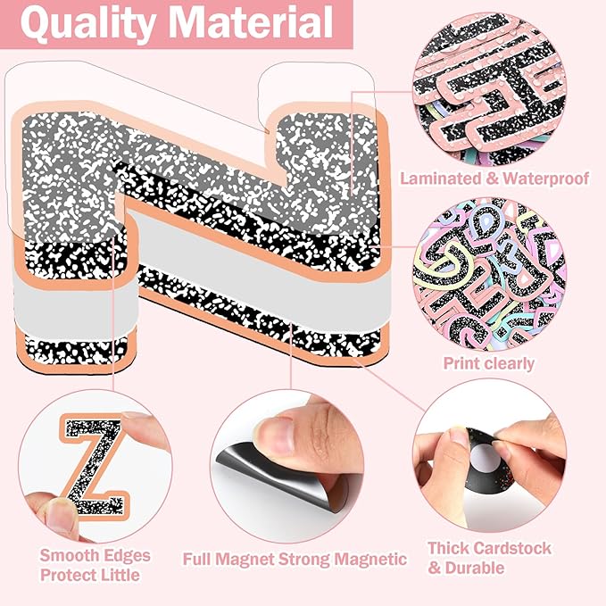 Qyeahkj 103 Pcs Composition Magnetic Letters 2" Pastel Colorful Magnetic Letters for Whiteboard Fridge Magnet Alphabet Kit for Tool for Home Spelling