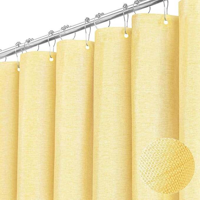 BTTN Fabric Shower Curtain, Linen Textured Heavy Duty Polyester Cloth Shower Curtain Set with Plastic Hooks, Yellow, 72" W x 78" L (Pack of 1)