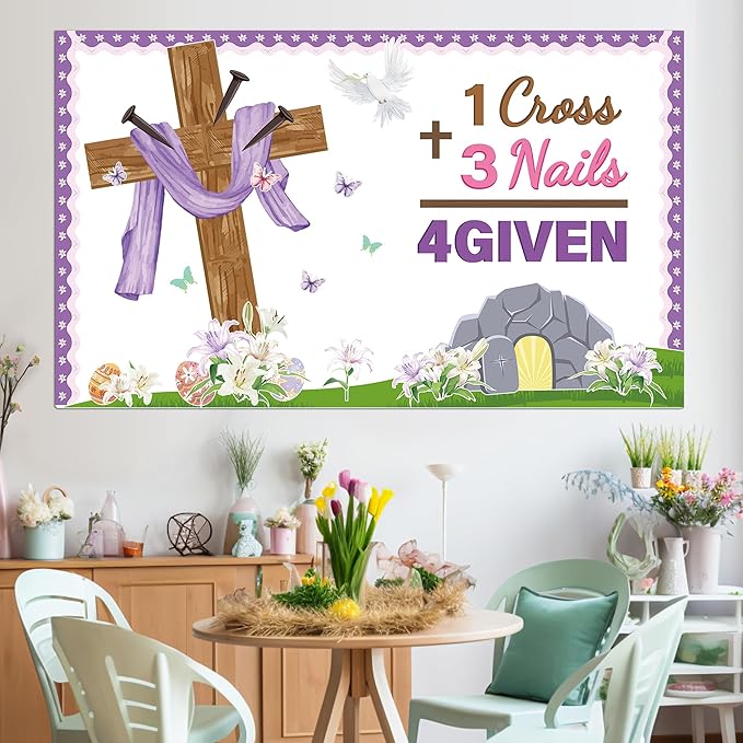 Easter Jesus Cross Bulletin Board Decorations Set 1 Cross 3 Nails 4 Given Jesus Resurrection Classroom Decor Easter Spring Religious Paper Cutouts for Sunday School Church Blackboard Wall Decoration