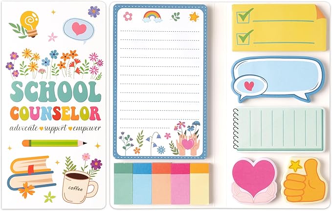 B1ykin Cute Sticky Notes Set - School Counselor Advocate Support Empower Self-Stick Notes Pad, 550 Sheets Writing Memo Pages Sticky Notepad for Teacher Appreciation Gifts Office (School Counselor)