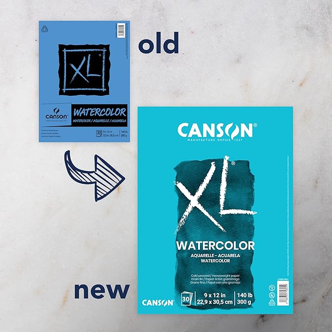 Canson XL Series Watercolor Textured Paper Pad for Paint, Pencil, Ink, Charcoal, Pastel, and Acrylic, Fold Over, 140 Pound, 9 x 12 Inch, 30 Sheets, Pack of 6