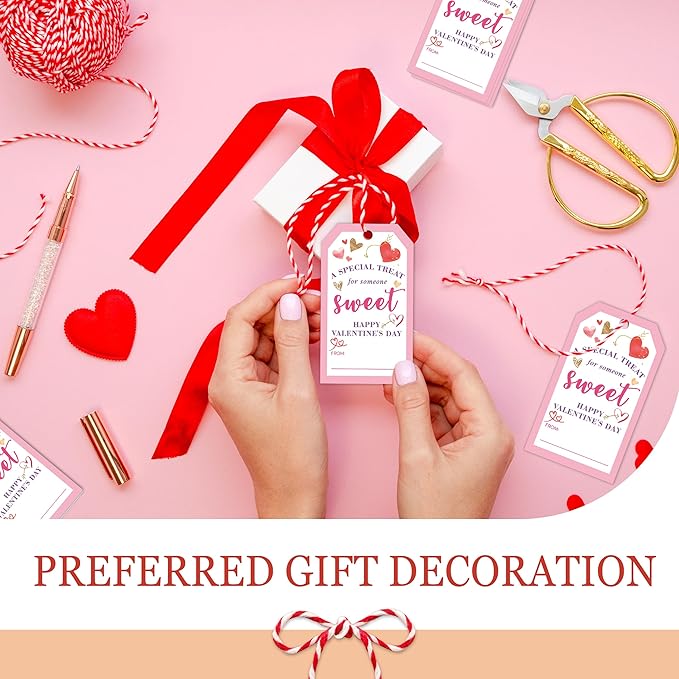 50Pcs Valentines Day Gift Tags - Happy Valentine's Day Tags with String, A Special Treat for Someone Sweet Tag for Gift Wrapping, Valentine's Day Decoration