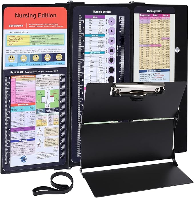 Nursing Clipboard Foldable Pocket Size-Nursing Edition Cheat Sheets Aluminum 3 Layers Foldable Clipboard Nursing Nurse Clipboard Foldable fits in Nurses Doctors(Black)