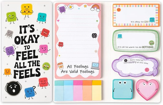 B1ykin Cute Sticky Notes Set - It’s Okay To Feel All The Feels Self-Stick Notes Pad, 550 Sheets Writing Memo Pages Sticky Notepad for Teacher Appreciation Gifts, School Office Supplies (Mental Health)