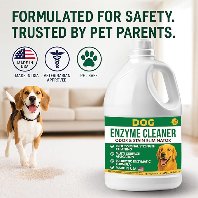 Aviano Enzyme Cleaner for Dog – 1 Gallon – Made in USA – Pet Urine Enzyme Cleaner for Tile, Hardwood, Furniture, Bedding, and Drains – Eliminates Odors with Fresh Lemon Scent