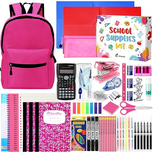 126 Pcs Christmas Middle High School Supplies Kit with Backpack for Student 7-12 Grades, School Supplies Bulk Bundle Essential Notebook Calculator for Xmas Holiday Gifts(Hot Pink Aesthetics)