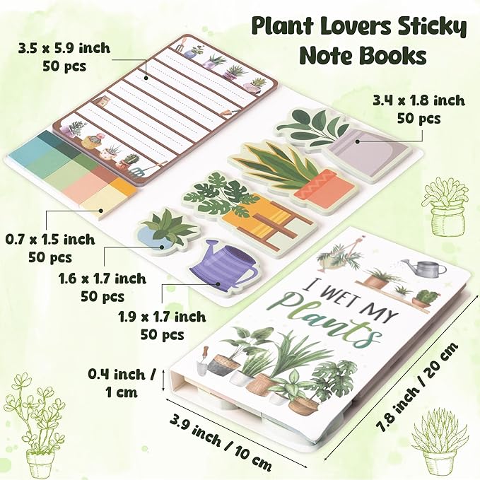 B1ykin Cute Sticky Notes Set - I Wet My Plants Self-Stick Notes Pad, 550 Sheets Writing Memo Pages Sticky Notepad for Teacher Appreciation Gifts, School Office Party Favors Supplies (Plant Lovers)