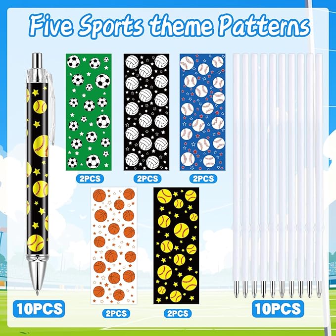 10 PCS Sports Party Favors Ball Theme Ballpoint Pens Ball Gifts for Team with 1mm Black Ink Replaceable Ballpoint Pen Refill for Team Office Supplies Thanksgiving Christmas Gift