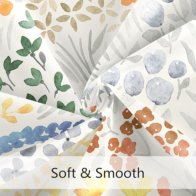 Extra Long Shower Curtain 72 x 96 Inch, Floor to Ceiling X-Long Tall Cute Floral Shower Curtain for Bathroom, Orange Wildflower Boho Cottagecore Fabric Shower Curtain Set with Hooks