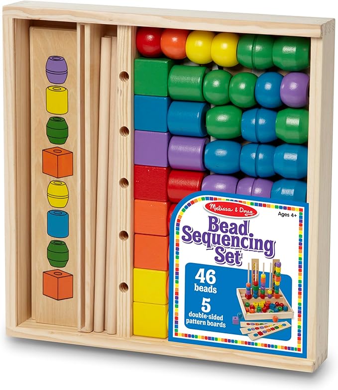 Melissa & Doug Bead Sequencing Set with 46 Wooden Beads and 5 Double-Sided Pattern Boards