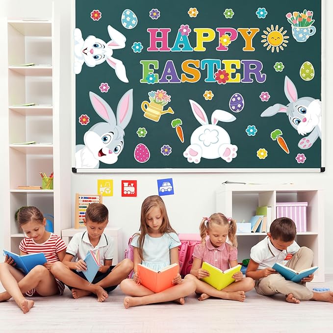 Pasimy Easter Bulletin Board Decorations Set Christian Easter Classroom Decorations Easter Bunny Egg Paper Cut Outs for School Nursery Spring Easter Birthday Party Supplies (Rabbit)