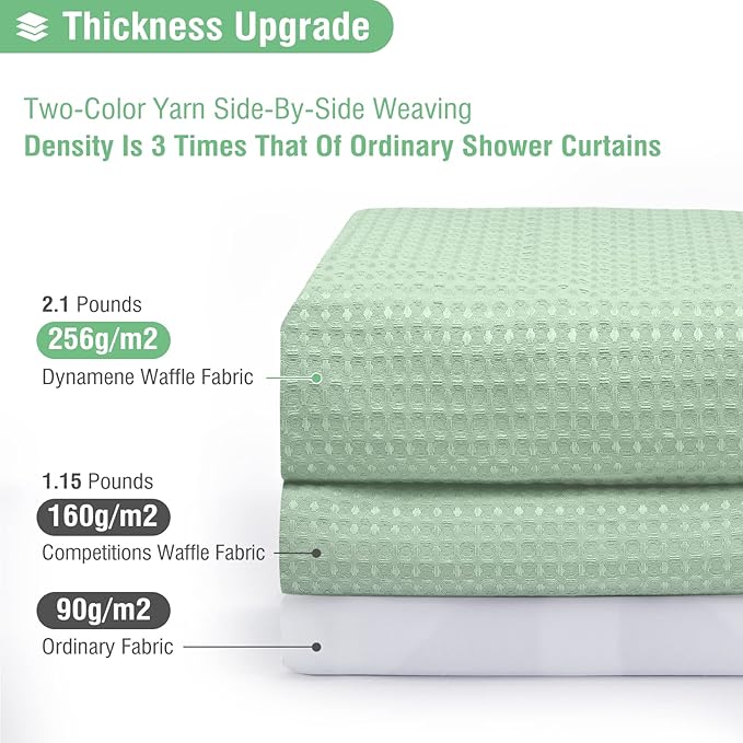 Dynamene Extra Long Shower Curtain - 84 Inch Long Waffle Weave Heavy Duty Fabric Bathroom Shower Curtain, Neutral Weighted Hotel Thick Bath Curtain Set with 12 Plastic Hooks,72x84, Mint Green