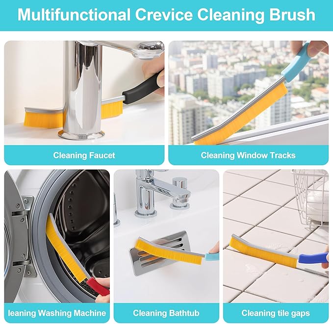 JOYMOOP 8 Pack Crevice Cleaning Brush, Hard Bristle Grout Brush, House Cleaning Supplies, Magnetic Gap Cleaning Brush for Kitchen, Bathroom, Window, Toilet, Multifunctional Cleaning Tools-4 Colors