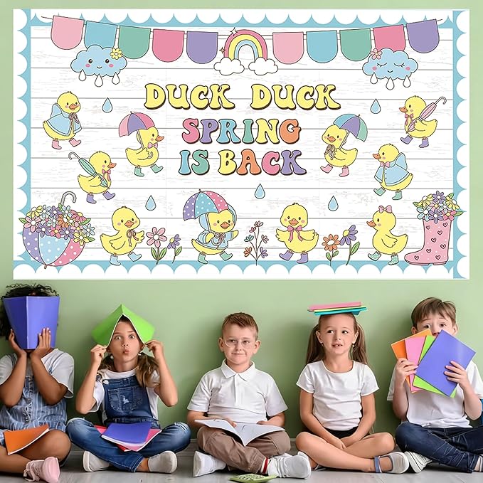 Spring Bulletin Board Set Duck Duck Spring is Back Classroom Decoration Spring Cutouts for School Office Classroom Chalkboard Whiteboard Wall Window Door Decor Supplies