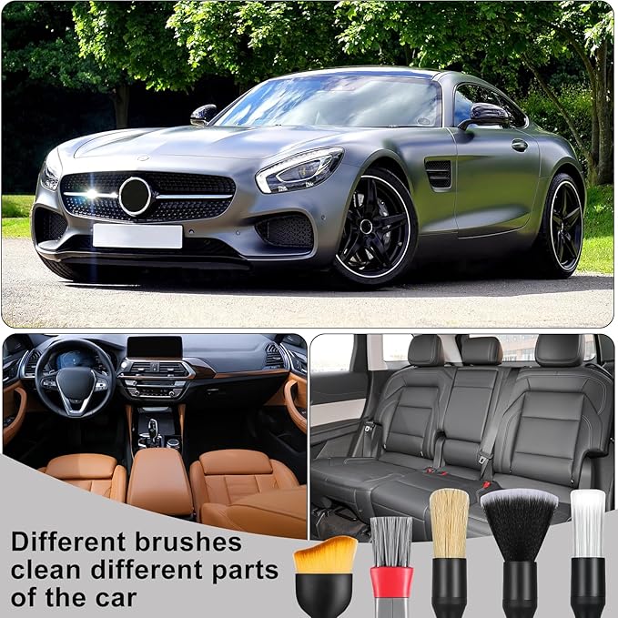 Car Detailing Brush, 7 PCS Car Interior Brush Set, Automotive Interior Dusting Brush, Car Cleaning Brush for Cleaning Car Interior Exterior, Air Vents, Dashboard Engines Leather Wheel