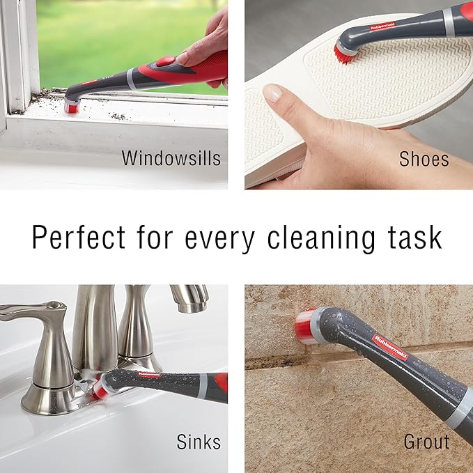 Rubbermaid Reveal Power Scrubber with Multi-Purpose Head, Cordless Electric Battery Powered Scrub Brush, Water Resistant, for Home/Kitchen/Bathroom/Grout/Tile/Shower/Tub