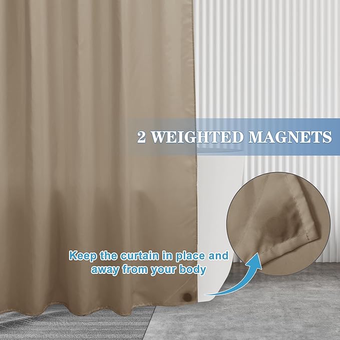 Nasitos Fabric Shower Curtain or Liner 4 Pack - W72 x H72 - Hotel Quality & Water Resistant Cloth Shower Liner for Bathroom, Machine Washable, Standard Size (Khaki, Include 8 Magnets)