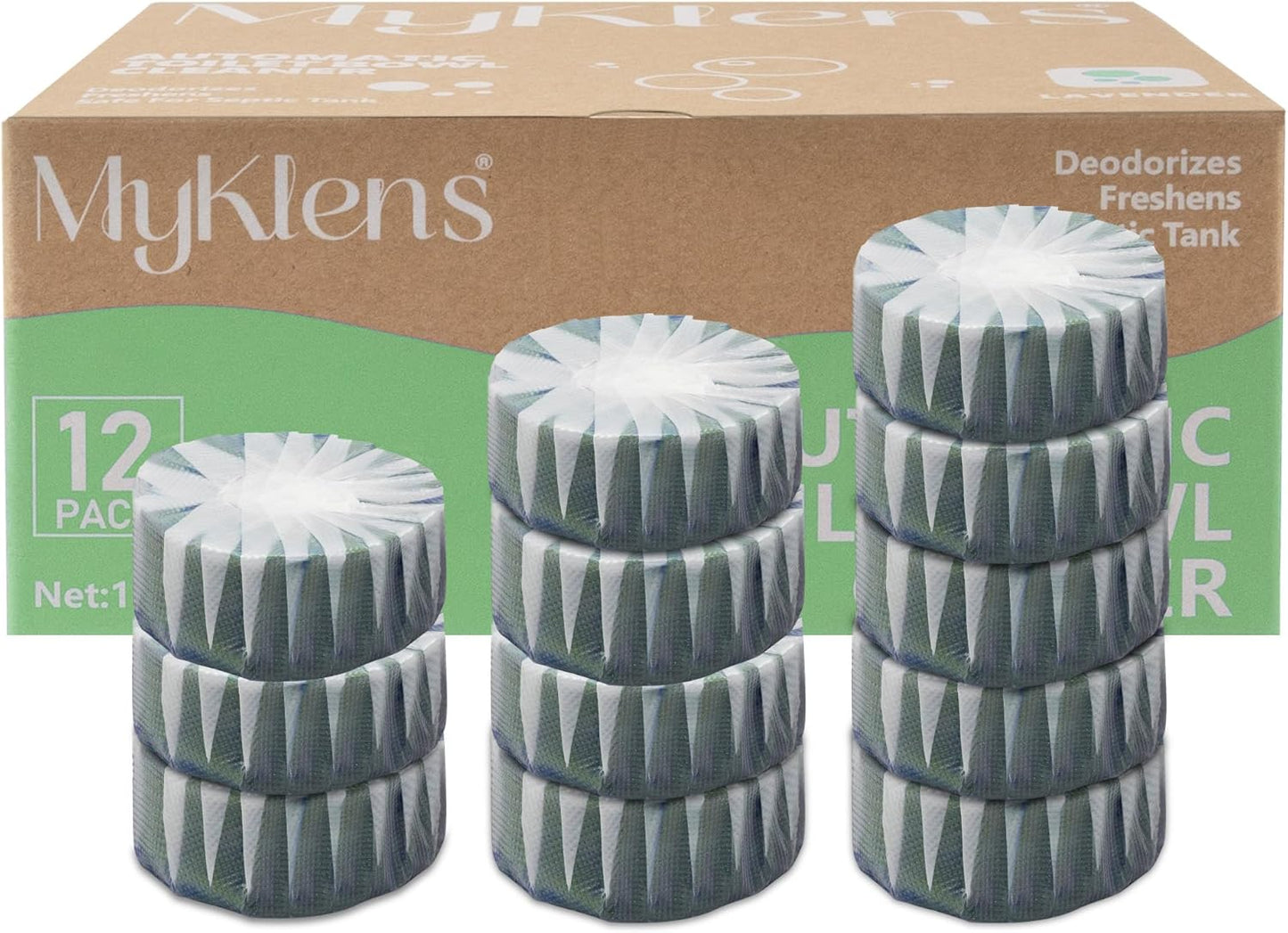 Toilet Bowl Cleaner Tablets, Automatic Toilet Bowl Cleaners, Long-Lasting Toilet Tabs Drop in Tank for Deodorizing & Descaling, Green, 12 Packs