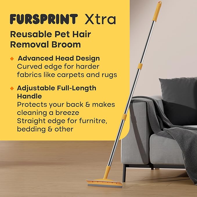 Carpet Rake for Pet Hair Removal – Reusable Cat & Dog Hair Remover Broom with Adjustable 60" Long Handle, Rug Rake Scraper for Carpet, Rugs, Mats, Upholstery & Couch Cleaning