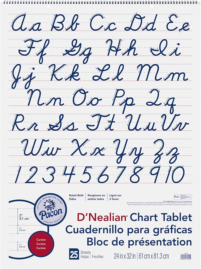 D'Nealian Chart Tablet, 24"X32", Cursive, 25 Sheets