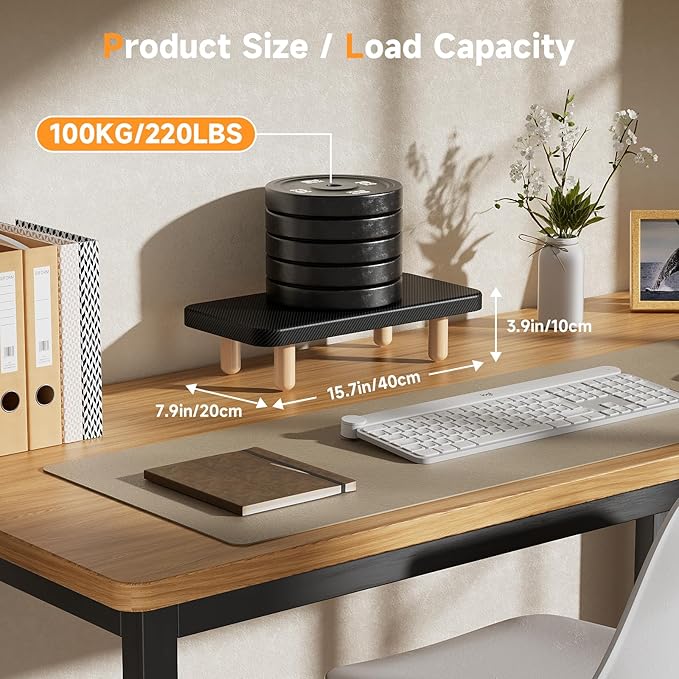 Single Monitor Stand Riser, 16Inch Wood Desk Organizer with Monitor Stand & Storage Computer Monitor and Laptop Riser Multifunctional Laptop Stand Desk Organizer for Office Home Screen/Laptop/PC Black